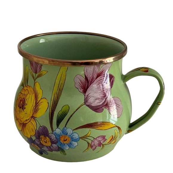 MACKENZIE-CHILDS Enamelware Mug Set of 4 Flower Market Green New - Picture 3 of 5